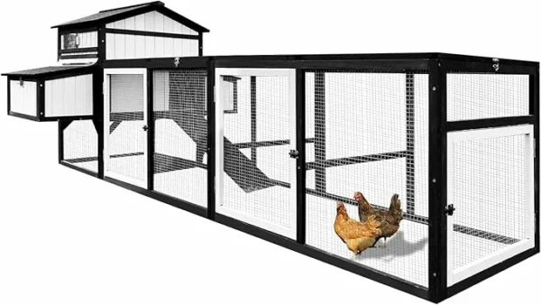 Ketive PET27 Extra Large 116in Chicken Coop Cage for 3-5 Chickens Wooden Hen House with Run Outdoor Poultry Cage with Nesting Boxes, Perches, Tray and Ramp, Combinable