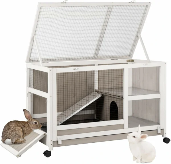 Ketive RAB16 Rabbit Hutch Indoor - Rabbit Cage Outdoor On Wheels Buuny Hutch Guinea Pig Cage Bunny Cage with Run and Hideout Hamster Cage with Wire Netting Above Pull Out Tray Pet House for Small Animals