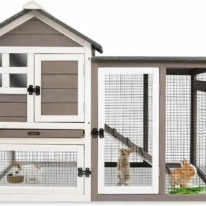 Ketive RAB17 Rabbit Hutch Indoor Outdoor Wooden Rabbit Cages with Pull Out Tray Large Rabbit Hutch Waterproof Asphalt Roof Guinea Pig Cages