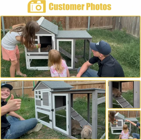 Ketive RAB17 Rabbit Hutch Indoor Outdoor Wooden Rabbit Cages with Pull Out Tray Large Rabbit Hutch Waterproof Asphalt Roof Guinea Pig Cages - Image 2