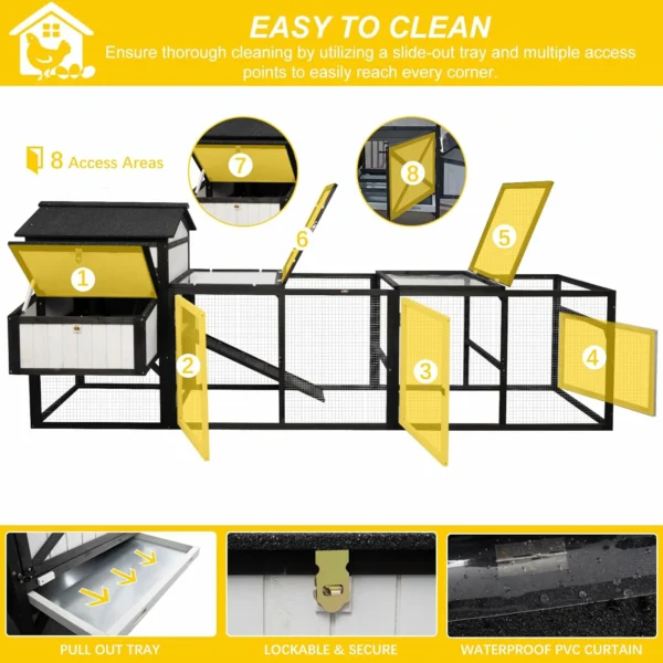 Ketive PET27 Extra Large 116in Chicken Coop Cage for 3-5 Chickens Wooden Hen House with Run Outdoor Poultry Cage with Nesting Boxes, Perches, Tray and Ramp, Combinable - Image 3