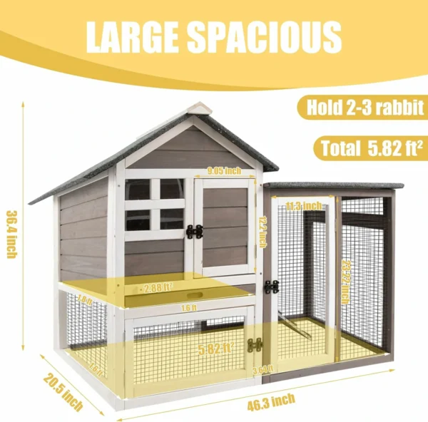 Ketive RAB17 Rabbit Hutch Indoor Outdoor Wooden Rabbit Cages with Pull Out Tray Large Rabbit Hutch Waterproof Asphalt Roof Guinea Pig Cages - Image 3