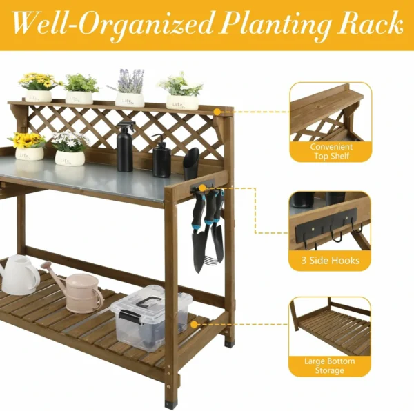 Ketive GF11 Garden Potting Bench with Metal Tabletop,Outdoor Potting Table Workstation Benches with Drawer Storage Shelf - Image 4