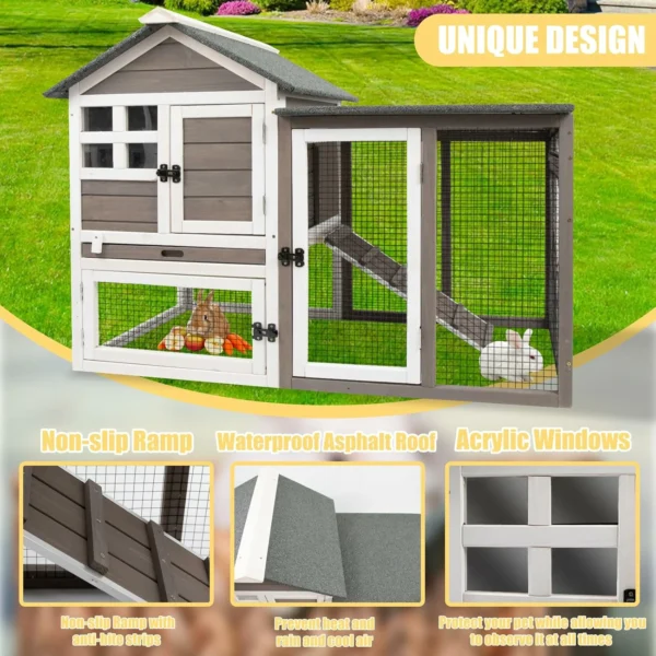 Ketive RAB17 Rabbit Hutch Indoor Outdoor Wooden Rabbit Cages with Pull Out Tray Large Rabbit Hutch Waterproof Asphalt Roof Guinea Pig Cages - Image 4