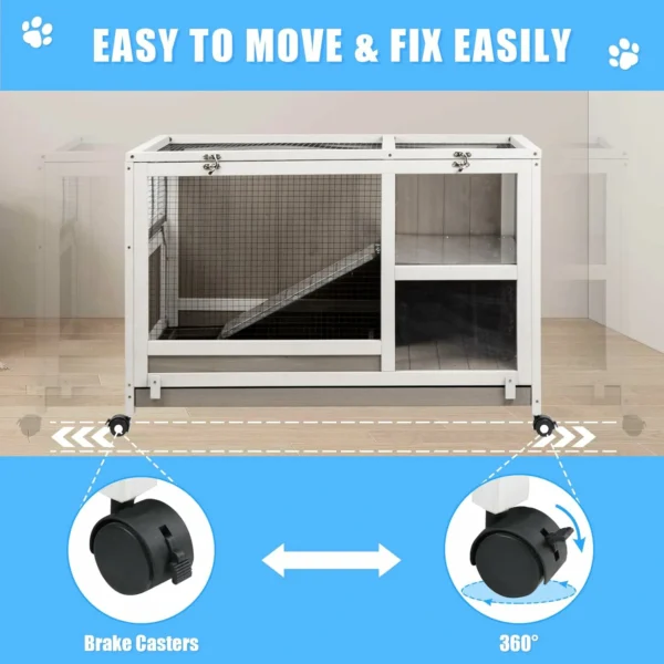 Ketive RAB16 Rabbit Hutch Indoor - Rabbit Cage Outdoor On Wheels Buuny Hutch Guinea Pig Cage Bunny Cage with Run and Hideout Hamster Cage with Wire Netting Above Pull Out Tray Pet House for Small Animals - Image 5