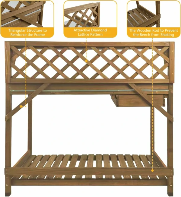 Ketive GF11 Garden Potting Bench with Metal Tabletop,Outdoor Potting Table Workstation Benches with Drawer Storage Shelf - Image 5