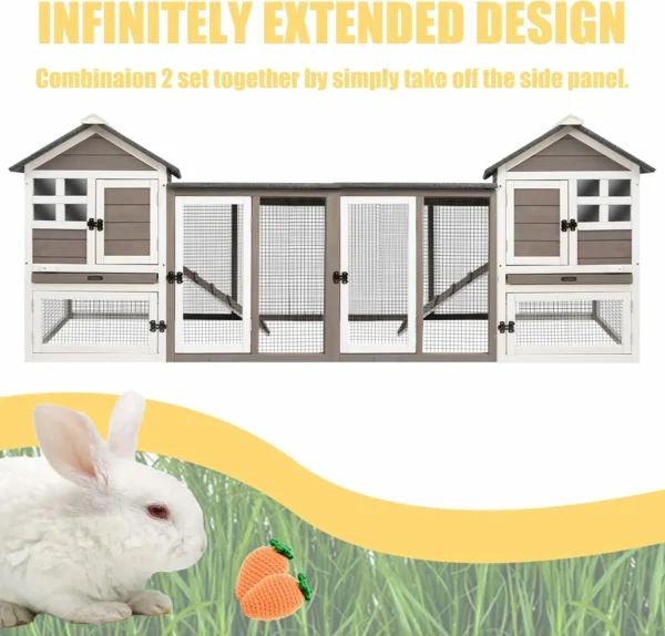Ketive RAB17 Rabbit Hutch Indoor Outdoor Wooden Rabbit Cages with Pull Out Tray Large Rabbit Hutch Waterproof Asphalt Roof Guinea Pig Cages - Image 5