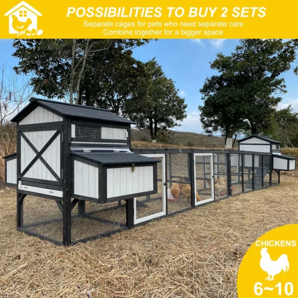 Ketive PET27 Extra Large 116in Chicken Coop Cage for 3-5 Chickens Wooden Hen House with Run Outdoor Poultry Cage with Nesting Boxes, Perches, Tray and Ramp, Combinable - Image 6