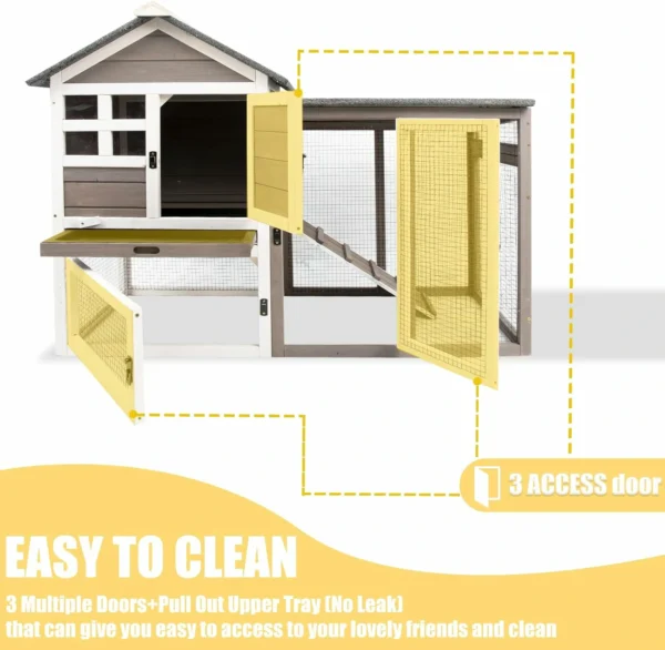 Ketive RAB17 Rabbit Hutch Indoor Outdoor Wooden Rabbit Cages with Pull Out Tray Large Rabbit Hutch Waterproof Asphalt Roof Guinea Pig Cages - Image 6
