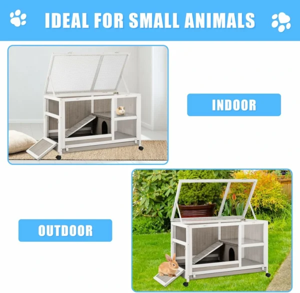 Ketive RAB16 Rabbit Hutch Indoor - Rabbit Cage Outdoor On Wheels Buuny Hutch Guinea Pig Cage Bunny Cage with Run and Hideout Hamster Cage with Wire Netting Above Pull Out Tray Pet House for Small Animals - Image 7