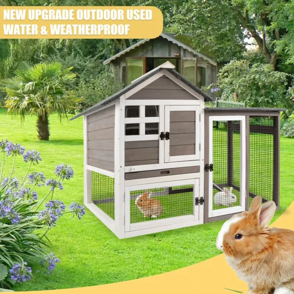 Ketive RAB17 Rabbit Hutch Indoor Outdoor Wooden Rabbit Cages with Pull Out Tray Large Rabbit Hutch Waterproof Asphalt Roof Guinea Pig Cages - Image 8