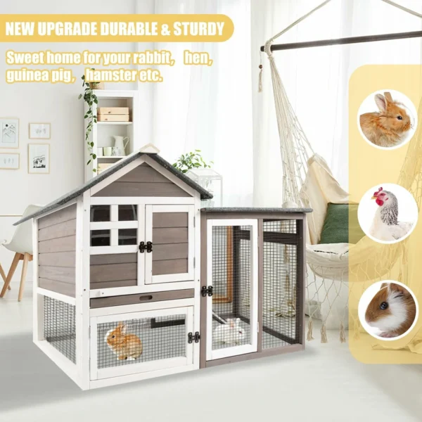 Ketive RAB17 Rabbit Hutch Indoor Outdoor Wooden Rabbit Cages with Pull Out Tray Large Rabbit Hutch Waterproof Asphalt Roof Guinea Pig Cages - Image 9