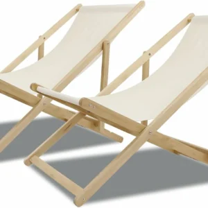 Ketive GF30 Patio Lounge Chairs Set of 2 Adjustable Outdoor Wooden Sling Chairs,  250 lbs Capacity, Foldable for Patio and Indoor Use