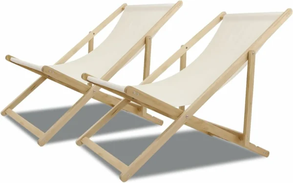 Ketive GF30 Patio Lounge Chairs Set of 2 Adjustable Outdoor Wooden Sling Chairs,  250 lbs Capacity, Foldable for Patio and Indoor Use