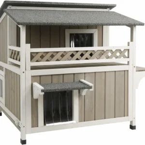 Ketive PET14 Outdoor Cat House Durable 2 Story Feral Cat Shelter That is Easy Assembly, with a Large Balcony, Escape Door, and Weatherproof roof