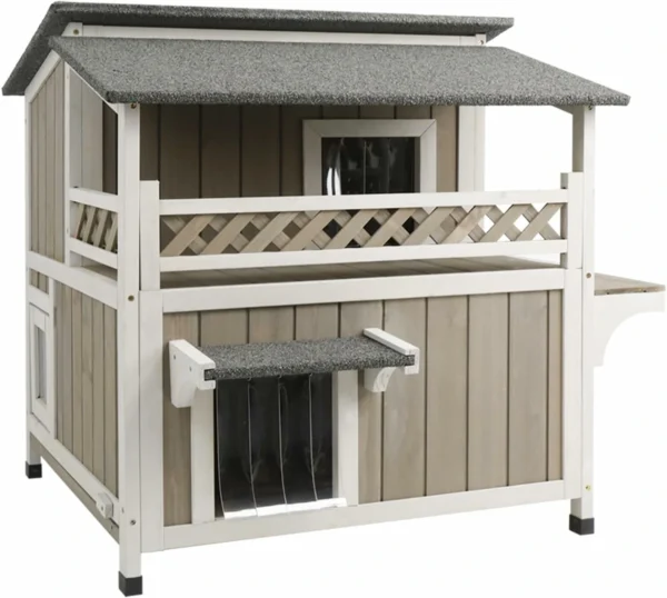 Ketive PET14 Outdoor Cat House Durable 2 Story Feral Cat Shelter That is Easy Assembly, with a Large Balcony, Escape Door, and Weatherproof roof