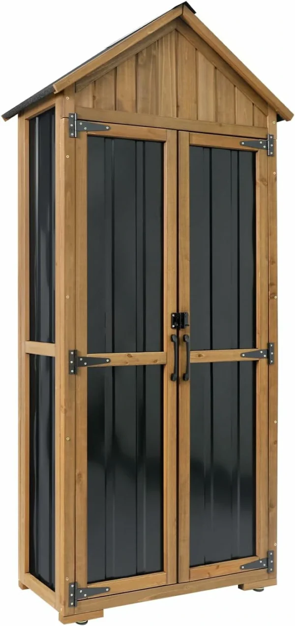 Ketive GF34 Outdoor Storage Cabinet Weatherproof Wood Metal Storage Shed with Adjustable Shelf, Lockable Doors, and Stability Features