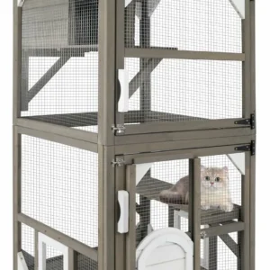 Ketive CAT12 Catio Cat House Outdoor Cat Enclosure Window Large Cat Cage Indoor Outdoor with Multiple Platforms Waterproof Roof and Resting Box Shelter for Stray Kittens Grey