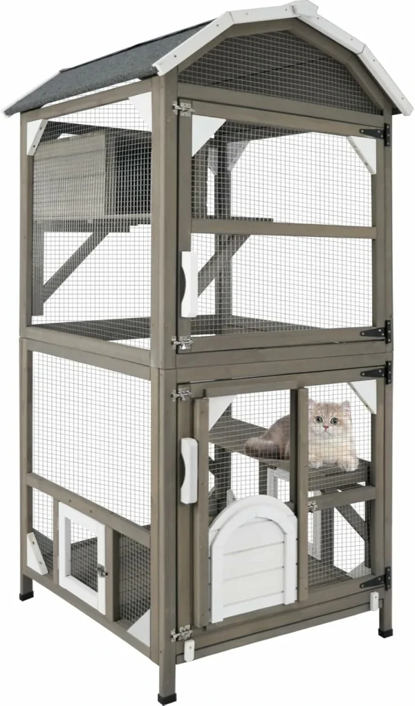 Ketive CAT12 Catio Cat House Outdoor Cat Enclosure Window Large Cat Cage Indoor Outdoor with Multiple Platforms Waterproof Roof and Resting Box Shelter for Stray Kittens Grey