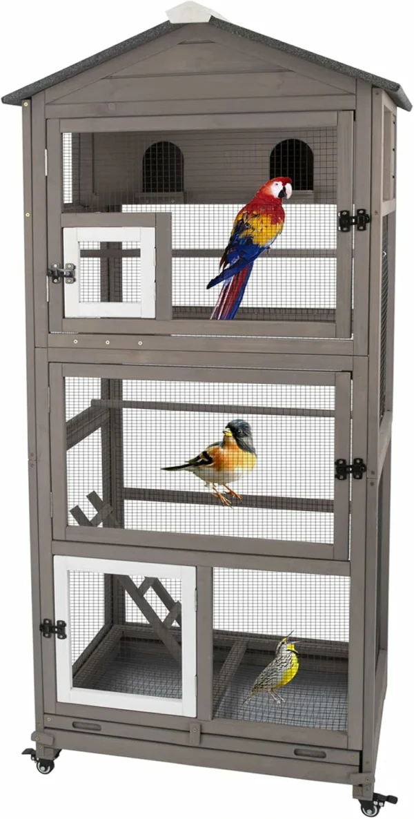 Ketive PET50 Flight Bird Cage Outdoor Large Wooden Bird Aviary Parrot Cage for Parakeet, Finches and Any Small Birds