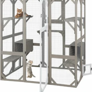 Ketive PET15 Catio Outdoor Cat Enclosure Cat House, Cat Cage Condo Indoor Playpen Kitty House Shelter with Multi Platforms, Waterproof Roof, Pull-Out Tray