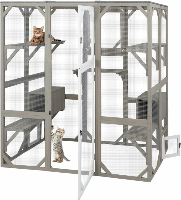 Ketive PET15 Catio Outdoor Cat Enclosure Cat House, Cat Cage Condo Indoor Playpen Kitty House Shelter with Multi Platforms, Waterproof Roof, Pull-Out Tray