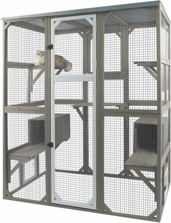 Ketive PET16NEW Catio Outdoor Cat Enclosure Large Window Cat House Walk in Kitty Cage with Multi-Level Platforms, Waterproof Roof for Mulitiple Cats
