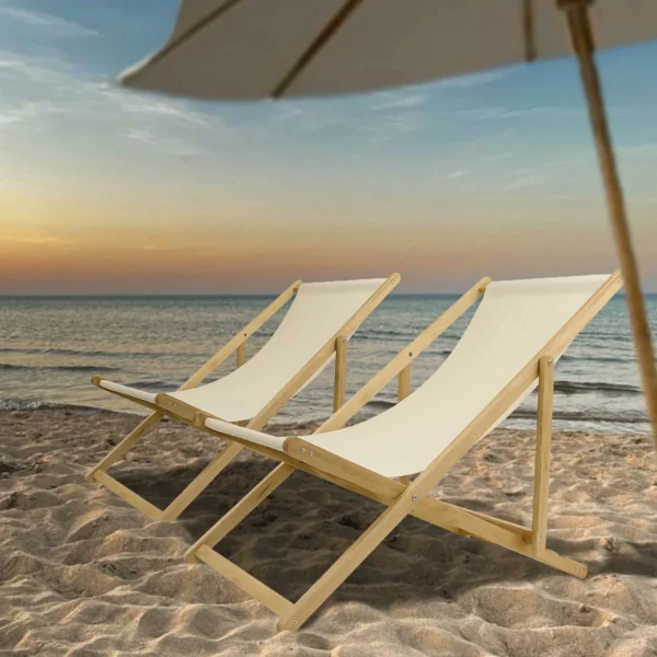 Ketive GF30 Patio Lounge Chairs Set of 2 Adjustable Outdoor Wooden Sling Chairs,  250 lbs Capacity, Foldable for Patio and Indoor Use - Image 2