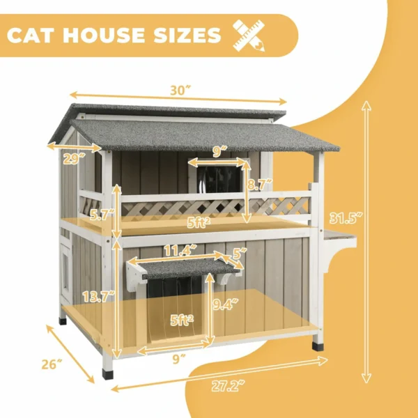 Ketive PET14 Outdoor Cat House Durable 2 Story Feral Cat Shelter That is Easy Assembly, with a Large Balcony, Escape Door, and Weatherproof roof - Image 2