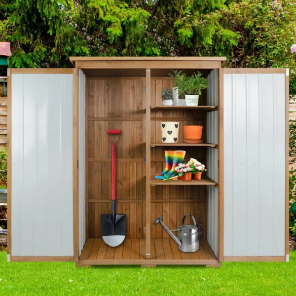 Ketive GF33 Outdoor Storage Cabinet Wood & Metal, Storage Shed Waterproof Double Lock for Anti-Theft Removable Shelves Adjustable Feet Wooden Floor - Image 2