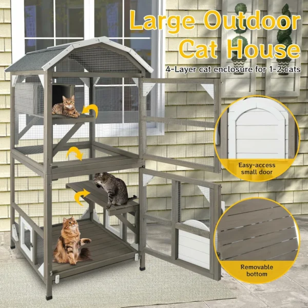 Ketive CAT12 Catio Cat House Outdoor Cat Enclosure Window Large Cat Cage Indoor Outdoor with Multiple Platforms Waterproof Roof and Resting Box Shelter for Stray Kittens Grey - Image 2