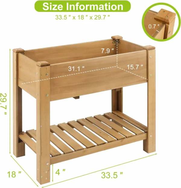 Ketive GF27 Raised Garden Bed with Legs - Elevated Wooden Planter Box, Durable Fir Wood, Reinforced Frame with Drainage Holes, Liner, and Storage Shelf - Image 2