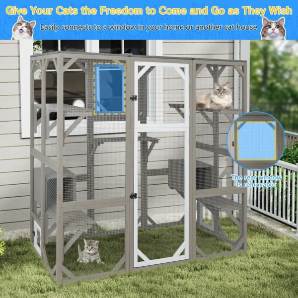 Ketive PET15 Catio Outdoor Cat Enclosure Cat House, Cat Cage Condo Indoor Playpen Kitty House Shelter with Multi Platforms, Waterproof Roof, Pull-Out Tray - Image 2