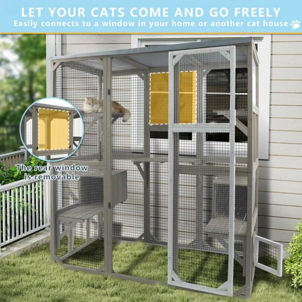 Ketive PET16NEW Catio Outdoor Cat Enclosure Large Window Cat House Walk in Kitty Cage with Multi-Level Platforms, Waterproof Roof for Mulitiple Cats - Image 2