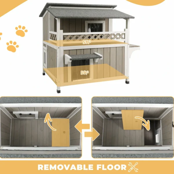 Ketive PET14 Outdoor Cat House Durable 2 Story Feral Cat Shelter That is Easy Assembly, with a Large Balcony, Escape Door, and Weatherproof roof - Image 3