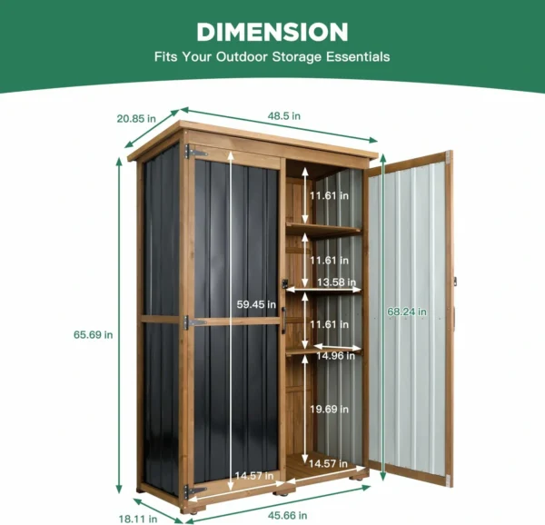 Ketive GF33 Outdoor Storage Cabinet Wood & Metal, Storage Shed Waterproof Double Lock for Anti-Theft Removable Shelves Adjustable Feet Wooden Floor - Image 3