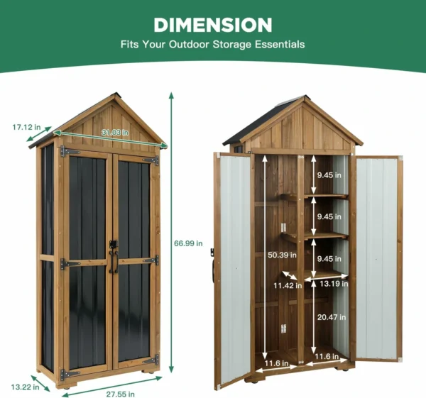 Ketive GF34 Outdoor Storage Cabinet Weatherproof Wood Metal Storage Shed with Adjustable Shelf, Lockable Doors, and Stability Features - Image 3