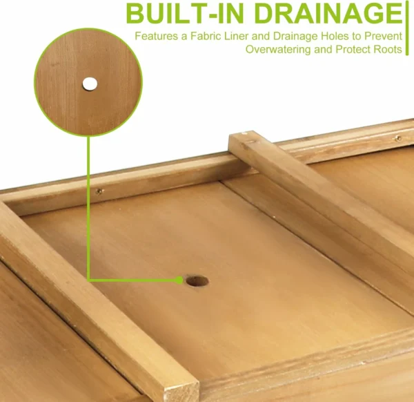 Ketive GF27 Raised Garden Bed with Legs - Elevated Wooden Planter Box, Durable Fir Wood, Reinforced Frame with Drainage Holes, Liner, and Storage Shelf - Image 3