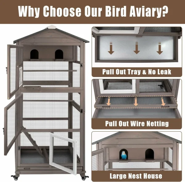 Ketive PET50 Flight Bird Cage Outdoor Large Wooden Bird Aviary Parrot Cage for Parakeet, Finches and Any Small Birds - Image 3