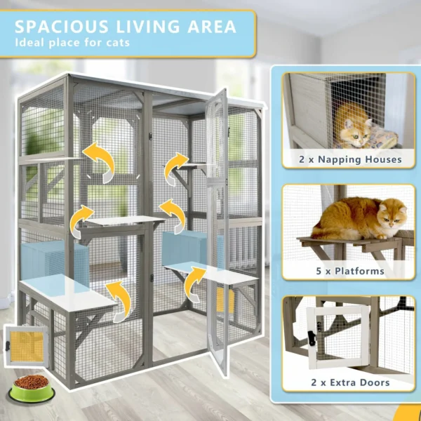 Ketive PET16NEW Catio Outdoor Cat Enclosure Large Window Cat House Walk in Kitty Cage with Multi-Level Platforms, Waterproof Roof for Mulitiple Cats - Image 3