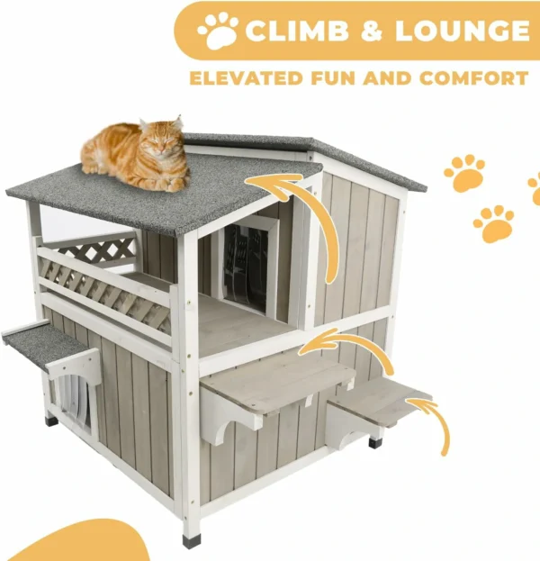 Ketive PET14 Outdoor Cat House Durable 2 Story Feral Cat Shelter That is Easy Assembly, with a Large Balcony, Escape Door, and Weatherproof roof - Image 4