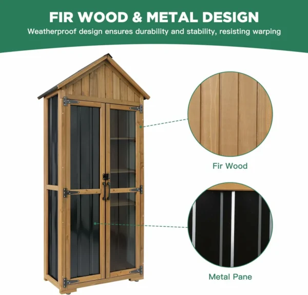 Ketive GF34 Outdoor Storage Cabinet Weatherproof Wood Metal Storage Shed with Adjustable Shelf, Lockable Doors, and Stability Features - Image 4