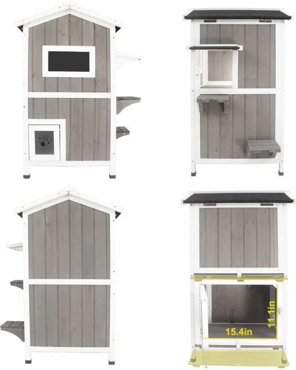 Ketive PET04 Cat House for Outdoor & Indoor Wooden Waterproof Cat Condo Cat Outdoor Enclosure with Escape Door,2 Story Kitty House - Image 4