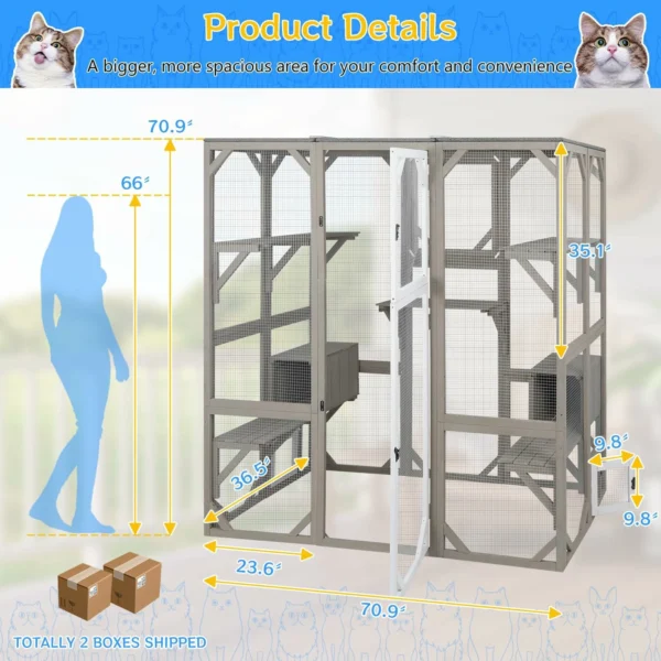 Ketive PET15 Catio Outdoor Cat Enclosure Cat House, Cat Cage Condo Indoor Playpen Kitty House Shelter with Multi Platforms, Waterproof Roof, Pull-Out Tray - Image 4