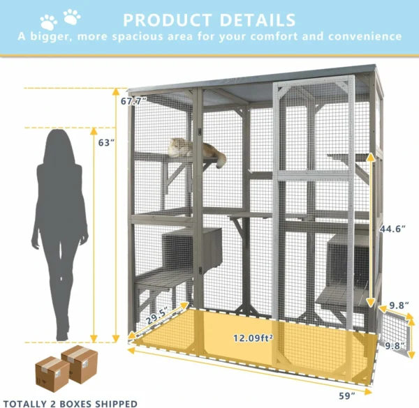 Ketive PET16NEW Catio Outdoor Cat Enclosure Large Window Cat House Walk in Kitty Cage with Multi-Level Platforms, Waterproof Roof for Mulitiple Cats - Image 4
