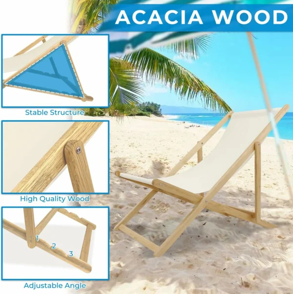 Ketive GF30 Patio Lounge Chairs Set of 2 Adjustable Outdoor Wooden Sling Chairs,  250 lbs Capacity, Foldable for Patio and Indoor Use - Image 5