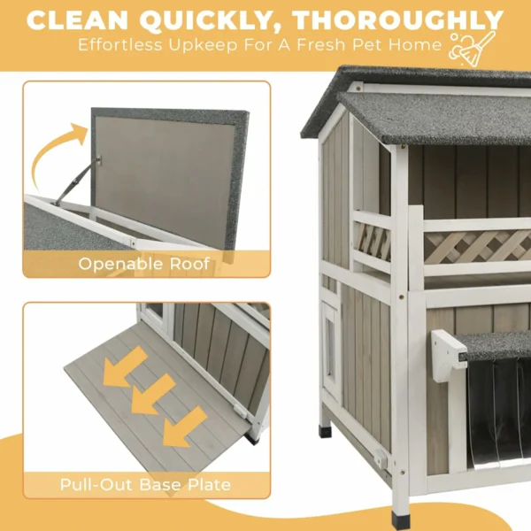 Ketive PET14 Outdoor Cat House Durable 2 Story Feral Cat Shelter That is Easy Assembly, with a Large Balcony, Escape Door, and Weatherproof roof - Image 5