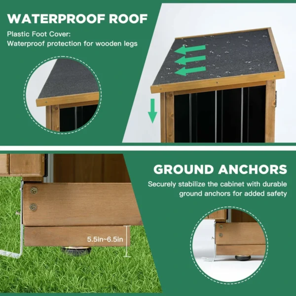 Ketive GF33 Outdoor Storage Cabinet Wood & Metal, Storage Shed Waterproof Double Lock for Anti-Theft Removable Shelves Adjustable Feet Wooden Floor - Image 5
