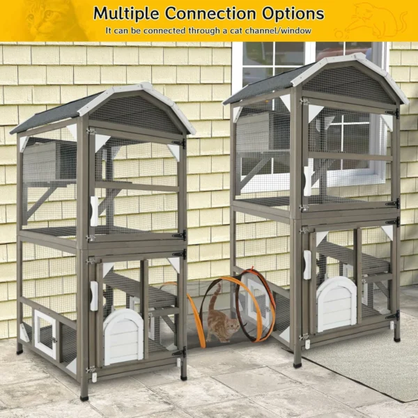 Ketive CAT12 Catio Cat House Outdoor Cat Enclosure Window Large Cat Cage Indoor Outdoor with Multiple Platforms Waterproof Roof and Resting Box Shelter for Stray Kittens Grey - Image 5