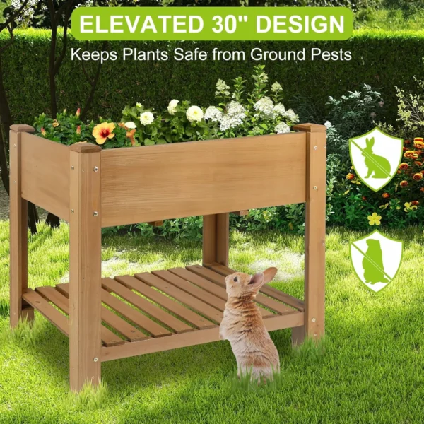 Ketive GF27 Raised Garden Bed with Legs - Elevated Wooden Planter Box, Durable Fir Wood, Reinforced Frame with Drainage Holes, Liner, and Storage Shelf - Image 5